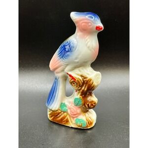 Vintage‎ Bird Figurine Japan Ceramic Bird on Branch Colorful Decor 3.75"